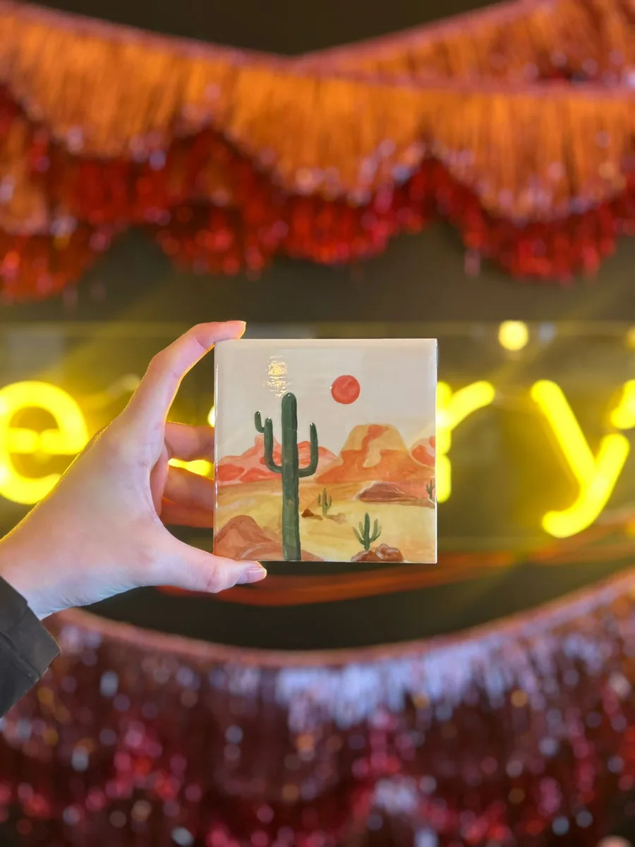Desert scene tile painted at art-ful