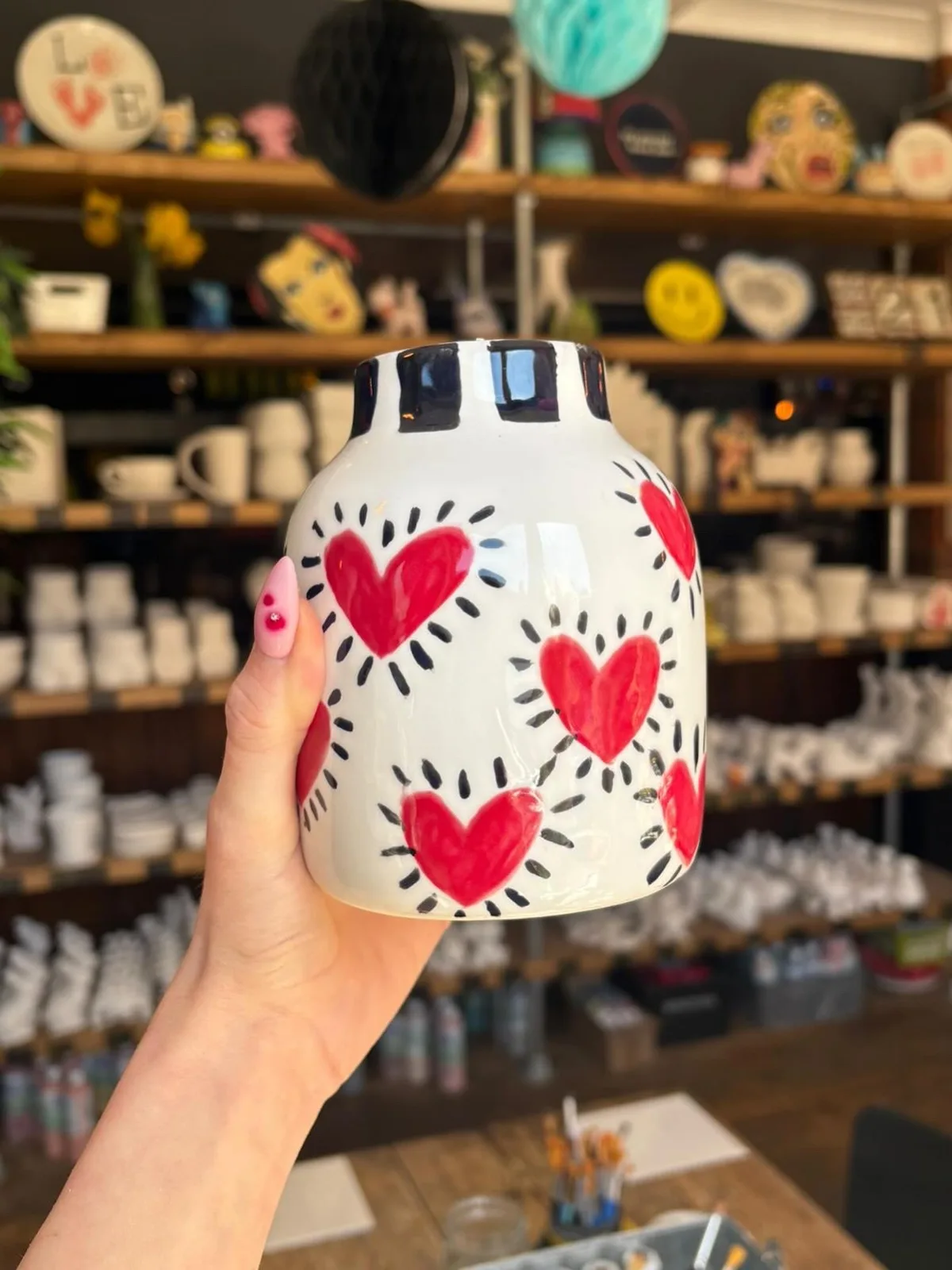 Hand-painted heart vase at art-ful Worthing