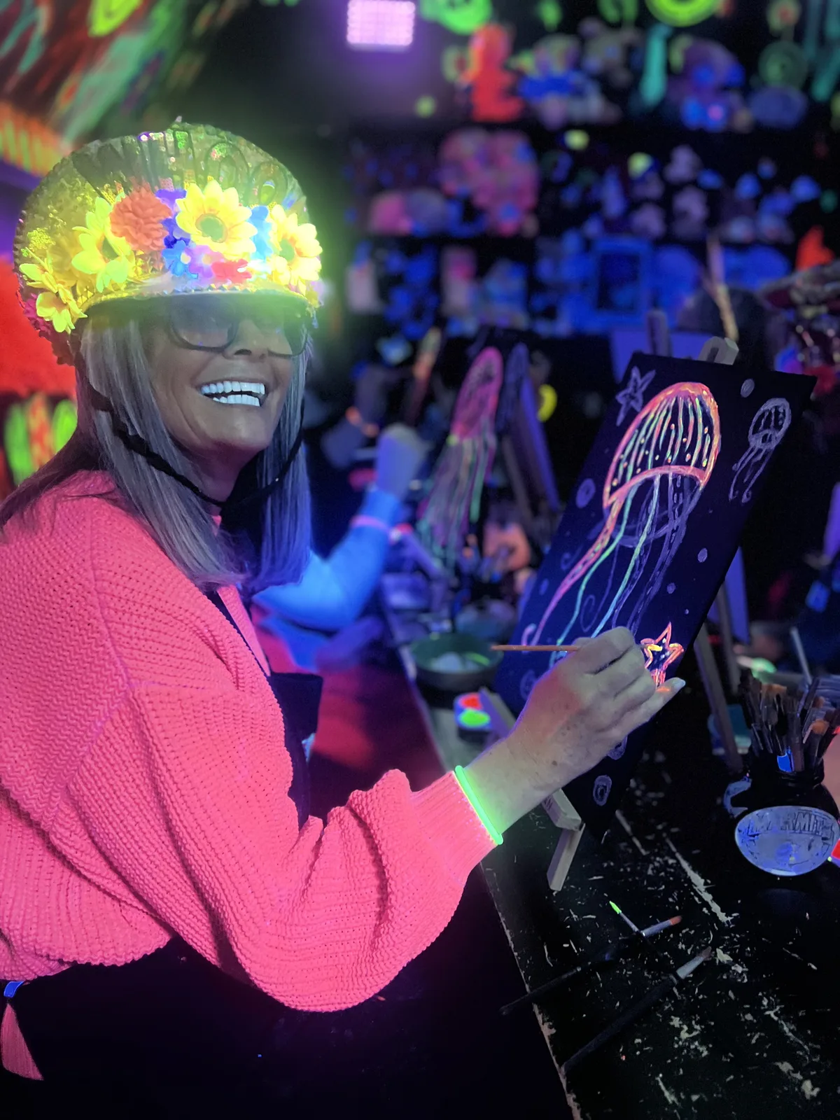 UV canvas painting team event at art-ful Worthing